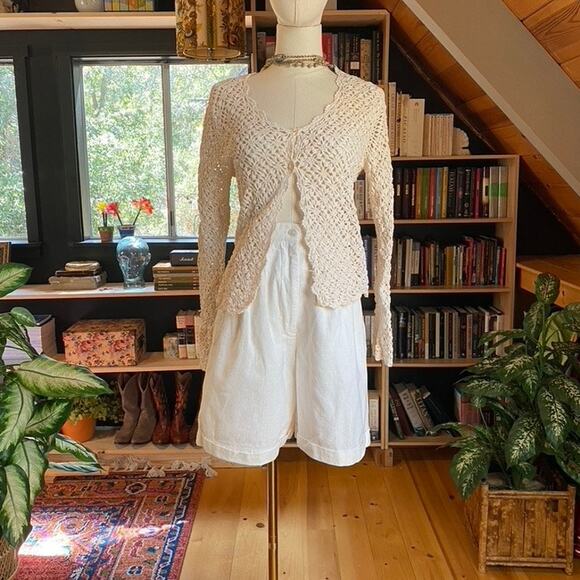 Vintage Pants - 90s Shorts Linen Cotton White